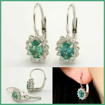 Ohrringe Ohrhänger Weiß GOLD 750 18k mit SMARAGD Näturlich und DIAMANTEN Brisur - Bild 1 von 4