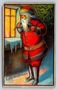 AK Weihnachtsmann Laterne Fenster Winternacht H Robbins Boston AD33 - Bild 1 von 3