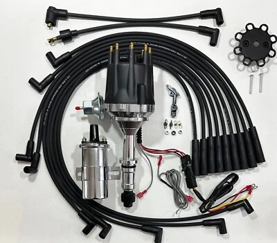 Distribuidor HEI de tapa pequeña BUICK 350 NEGRO + BOBINA CROMADA + CABLES DE BUJÍA EE. UU. Foto 1 de 4