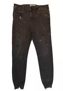 Zara Paint Splattered Ripped Skinny Jeans Men's Size 32 Black Denim - Picture 1 of 11