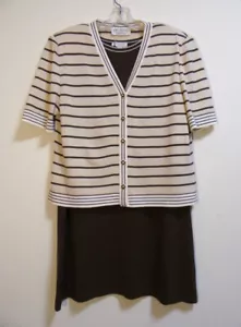 St. John braun beige gestreift kurzärmelige Jacke Kleid Set XL - Bild 1 von 12