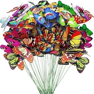 24x Colourful Garden Butterflies Stakes - Patio Home Ornaments On Sticks Lawn UK - Picture 1 of 12