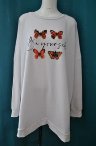 T-shirt top blusa donna taglie forti bianca floreale manica lunga taglia 30-32 TUA - Foto 1 di 3
