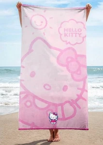SANRIO HELLO KITTY BEACH TOWEL WITH EMBROIDERED 100% COTTON 34 in x 63 in NWT - Picture 1 of 5