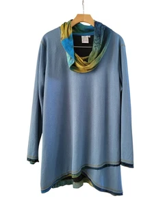 Parsley & Sage Green blue Cowl neck tunic top size XL lagenlook art to wear - Picture 1 of 10