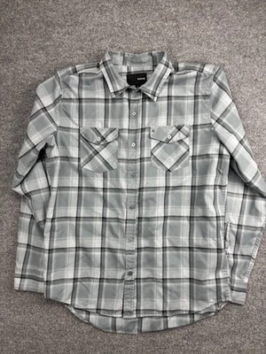 Camisa Hurley Para Hombres Grande Gris Botón A Cuadros Delantero Manga Larga Nike Dri-Fit Informal Foto 1 de 4