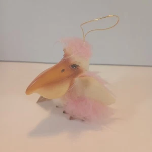 Vintage 1971 Kamar Pelican Japan Rubber Face Fuzzy Fur Ornament Pink Wings - Picture 1 of 9