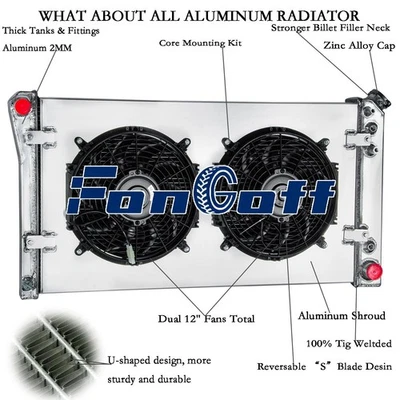 4 Rows Radiator & Shroud Fan For 1991-93 Chevy Caprice Buick Roadmaster 5.7L AT - Image 1 of 4