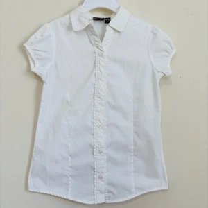 Nautica New/tag Uniform Girls Size 8/10 puff short sleeve button up white shirt - Picture 1 of 13
