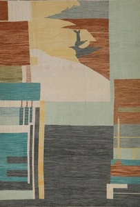 Flatweave Oriental Wool Contemporary Multi-Color Geometric Area Rug 10x13 Ft - Picture 1 of 13