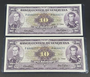 Venezuela - 10 Bolivares - Junio 2 1964 - Consecutive Serial Number UNC - Picture 1 of 8