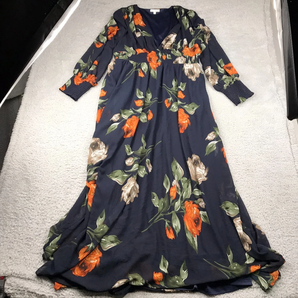 Baltic Born Olivia Maxi Dress Womens 1XL Dark Topaz Floral Smocked Chiffon - Image 1 of 4