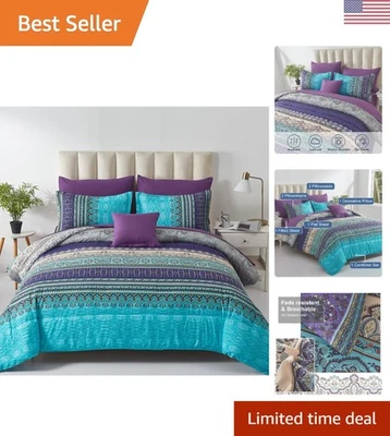 Conjunto de edredom boho para todas as estações aquático - completo 8 peças roupa de cama king size Califórnia - Imagem 1 de 4