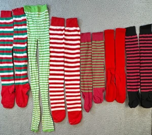 Lote de 6 pares de medias de Navidad de Elfo a rayas usadas - Imagen 1 de 7