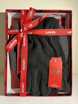 Levi's Ivy & Glove Set de Regalo Carbón Gorra de Newsboy y Guantes de Vellón Negro L/XL NUEVO Foto 1 de 4
