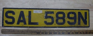 Vintage England Expired License Plate,Tag,SAL 589N,4-1/2" X 20-5/8",EXC - Picture 1 of 3