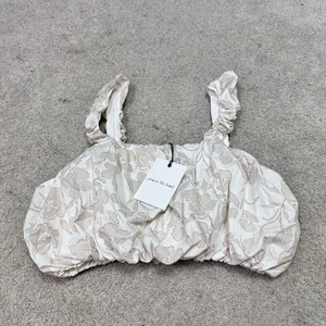 Jacquie The Label Blouse Beige White Floral Cropped Sleeveless Size Medium NWT - Picture 1 of 12
