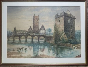 Großes Aquarell Abbey Clare Galway Irland gerahmt glasiert ohne Signatur 85x64cm  - Bild 1 von 24