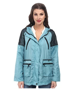 SAM EDELMAN Women's Mesh Trimmed Hooded Teal Jacket - Size Medium - $190 - Picture 1 of 5