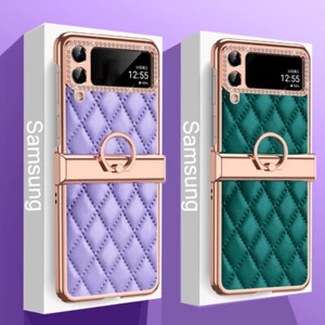 Hülle für Samsung Galaxy Z Flip4 Z Flip3 5G stoßfeste Plating Leder Hard Schutz - Picture 1 of 34