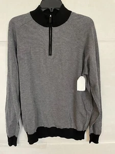 JACK VICTOR VALOIS 1/4 ZIP PULLOVER KNIT COTTON SILK MENS SIZE LARGE BLACK NWOT - Picture 1 of 4