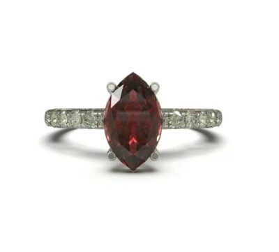 Anillo Granate Plata Banda Granate Rojo 4x8 Carpas 0.9 Ct Granate Aniversario Banda N Foto 1 de 4