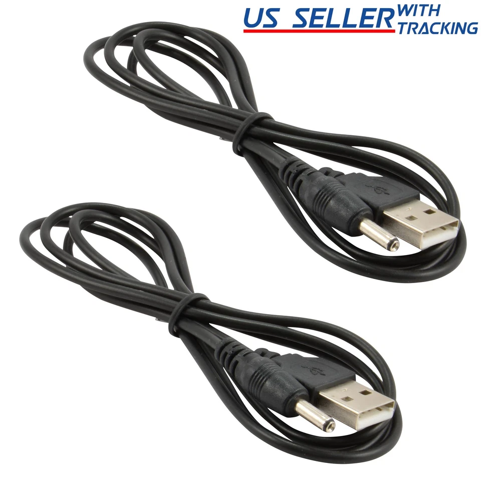 2pcs USB to 3.5mm x 1.35mm Barrel Connector 5V DC Power Cable Jack Male, 5ft - Image 1 of 1