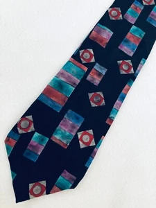 Erreuno Milano Black Modern Art Geometric Silk Necktie - Picture 1 of 3