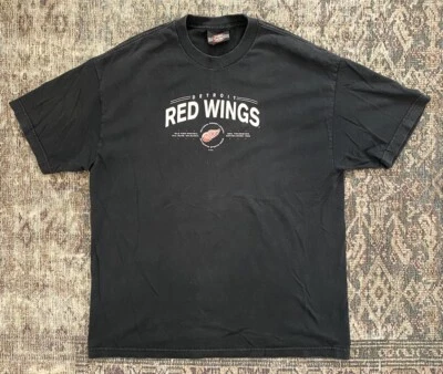 VTG 90s Detroit Red Wings T Shirt Black Old Time Sports NHL USA Made XL - Image 1 of 4