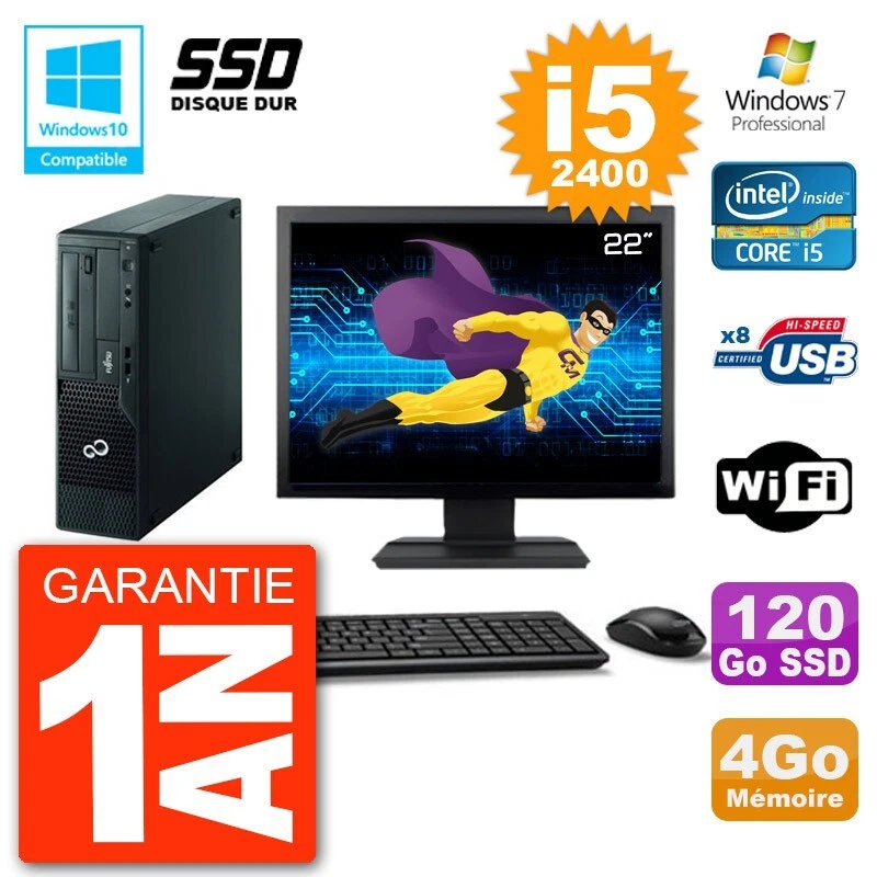 PC Fujitsu Esprimo E500 E85+Dt Pantalla 22" i5-2400 RAM 4Go SSD 120Go DVD Wi W7 - Imagen 1 de 1