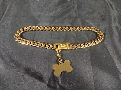 镀金不锈钢古巴链狗项圈 18 合 3/4 英寸宽中号 — 第 1/4 张图片