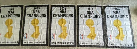 Complete San Antonio Spurs NBA Champions 5 Banners/Flags 3’ x 5’ Cover