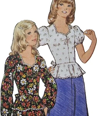 1970s Peplum Sweetheart Puff Sleeve A Line Skirt Style 4998 Sewing Pattern - Image 1 of 3