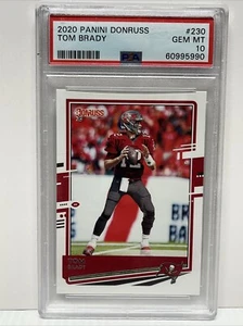 TOM BRADY 2020 PANINI DONRUSS #230 PSA 10 GEM MINT 1ST BUCS CARD PATRIOTS HOF - Picture 1 of 2