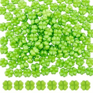 1Box about 200pcs Opaque Acrylic Beads Faceted Clover Lime Green 11x11x6mm - Picture 1 of 6