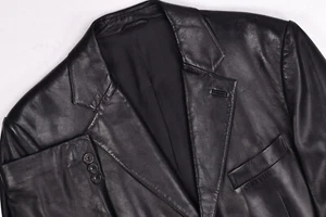 Salvatore Ferragamo Black Leather Blazer Vintage Jacket Men's Size 48 - Picture 1 of 13