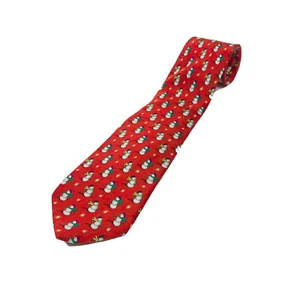 Noel Red Snowman Print Tie 100% Silk 58 inches 3.5 inches - Picture 1 of 3