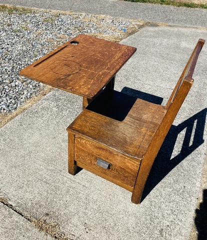 1800's Antique Oak School Desk Moulthrop Langslow Fowler New York Mission Rare￼￼ Cover