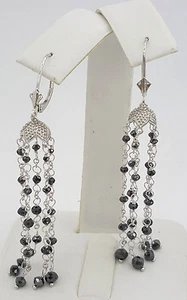Black Briolette Cut Diamond Chandelier Earrings 8 ct 5.1 grams 18k White Gold - Picture 1 of 7