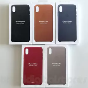 GENUINE APPLE LEATHER CASE FOR IPHONE XS MAX RETAIL - BLACK BLUE TAUPE BROWN RED - Picture 1 of 19