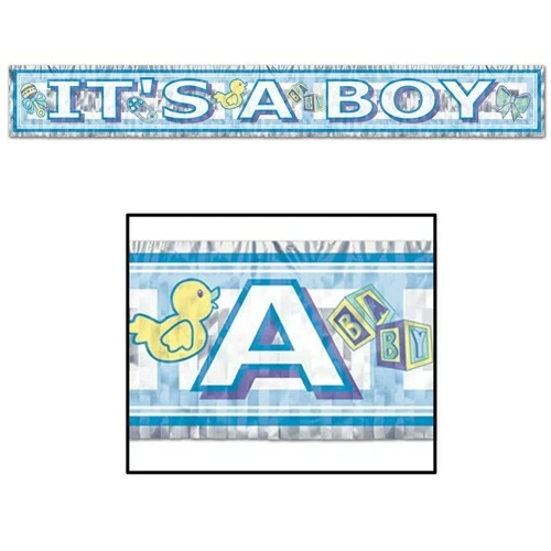 Lámina de pancarta con flecos metálicos para baby shower It's a Boy 60" x 8" decoraciones para niños Foto 1 de 1