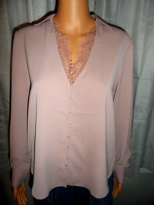 Beautiful Rachel Zoe size S mauve pink lace neck button up blouse women NWT - Picture 1 of 6