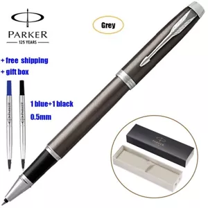 Parker IM Metal Grey Silver Trim Rollerball Pen,1 Blue + 1 Black Ink,Gift Box - Imagen 1 de 4