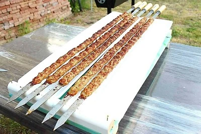 GRILLMEISTER-SCHWAB.DE Edelstahl Adana Kebap Schaschlikspieße Holzgriff Köftespieße Spieße Fleischspieß