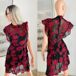 NWT ROMEO & JULIET COUTURE $175 Tiered Black and Red Lace DRESS Small - Picture 1 of 10