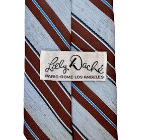 Lilly Daché Vintage Wool & Silk Men’s Necktie 3 x55”Blue & Brown Striped Texture - Picture 1 of 3