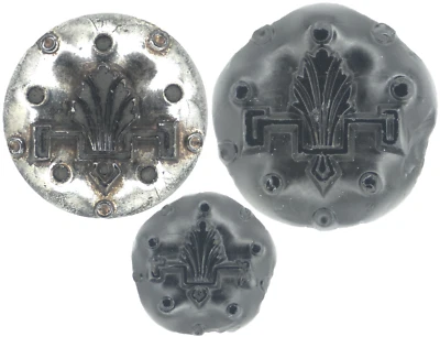 LOTE de brillo plateado botón palmera vidrio negro victoriano antiguo de la década de 1880 .69-1.06" Foto 1 de 4