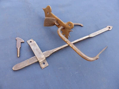 Ancienne Clenche poignée poucier ouvragée Barre 30,5 cm fer forgé mentonnet fer - Photo 1/4
