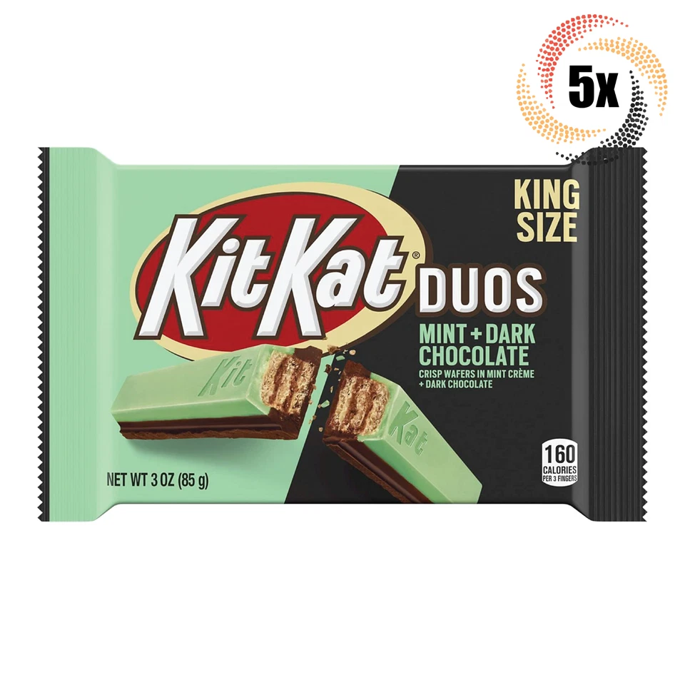 5x Packs Kit Kat Duos Mint + Dark Chocolate Wafers Candy Bars | King Size 3oz | - Image 1 of 4