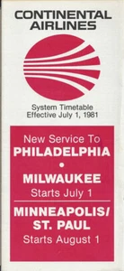 Continental Airlines system timetable 7/1/81 [0011] Buy 4+ save 25% - Picture 1 of 1